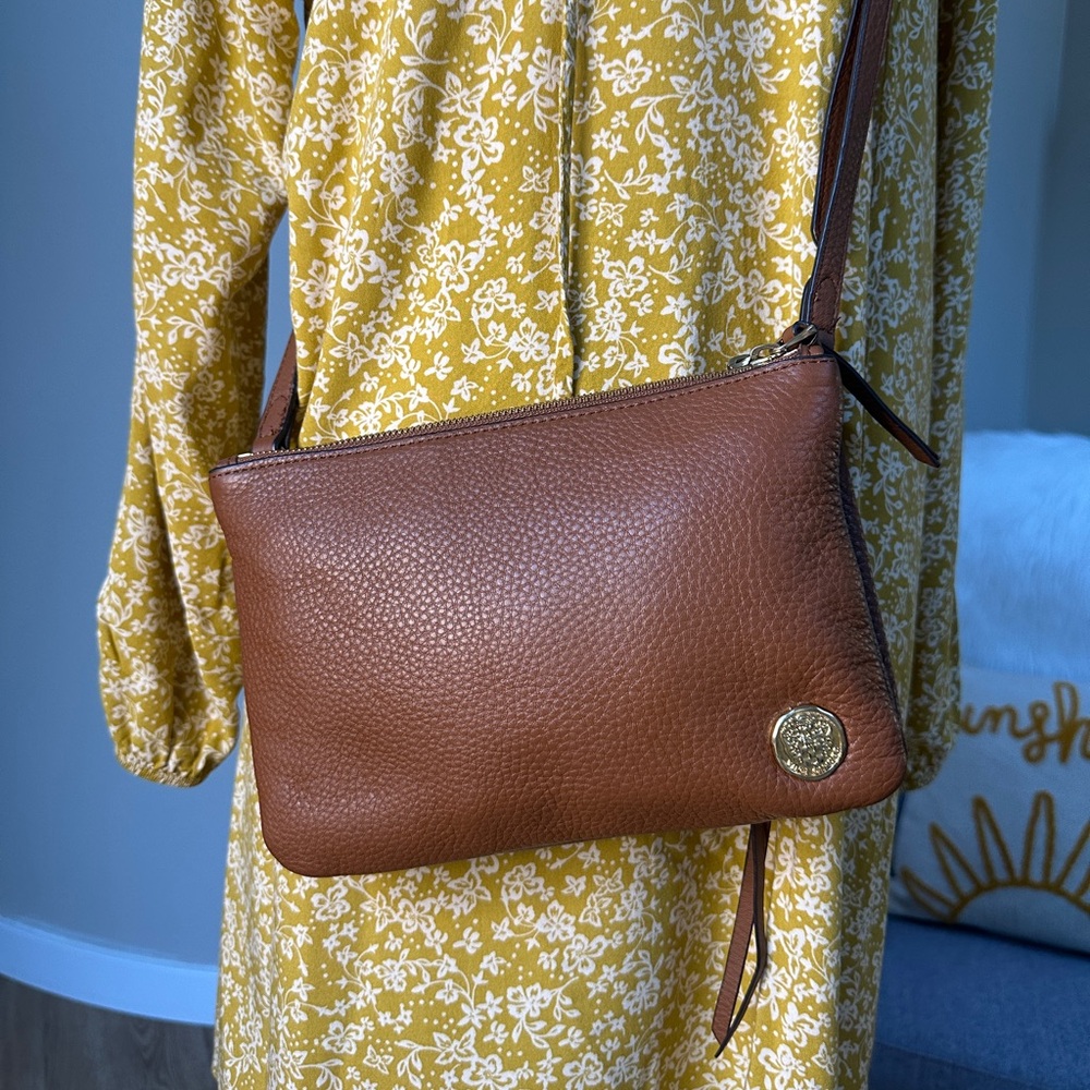 Vince Camuto Brown Pebble Leather Small Crossbody Bag - Picture 2 of 10